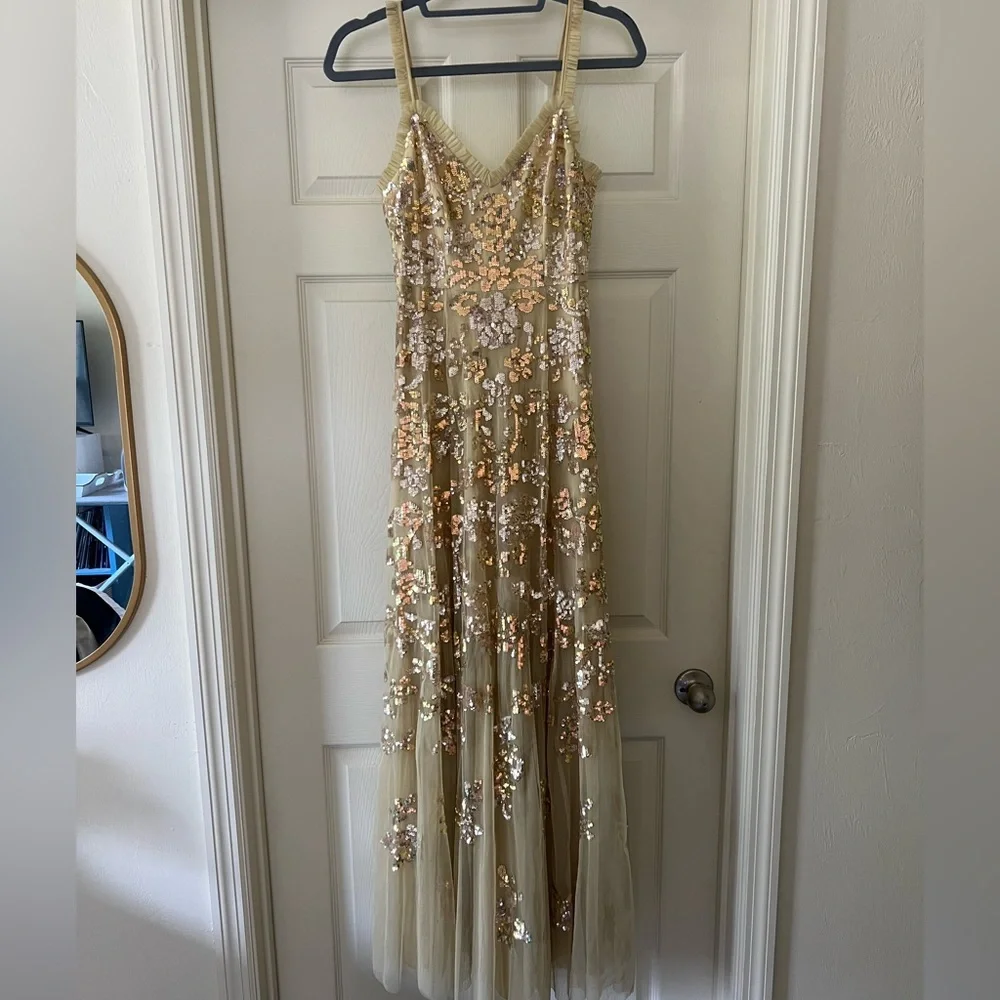 NEEDLE & THREAD Valentina Yellow Tulle Lace Sequin Ruffle Gown Maxi Dress 4 - Picture 10 of 12